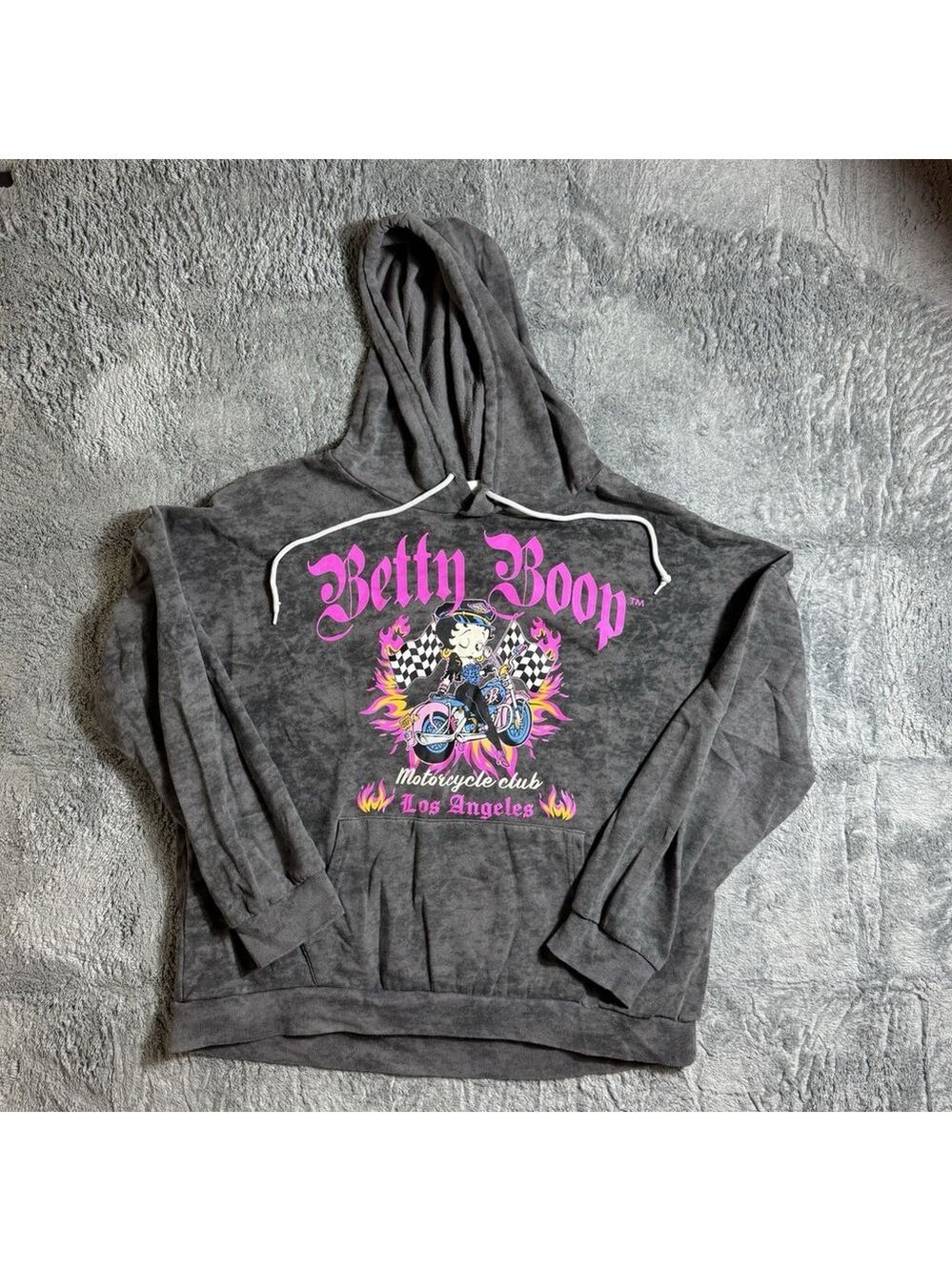 Betty Boop Hoodie Womens Grey Tie Dye Motorcycle Club Los Angeles XXXL BIKER Y2k